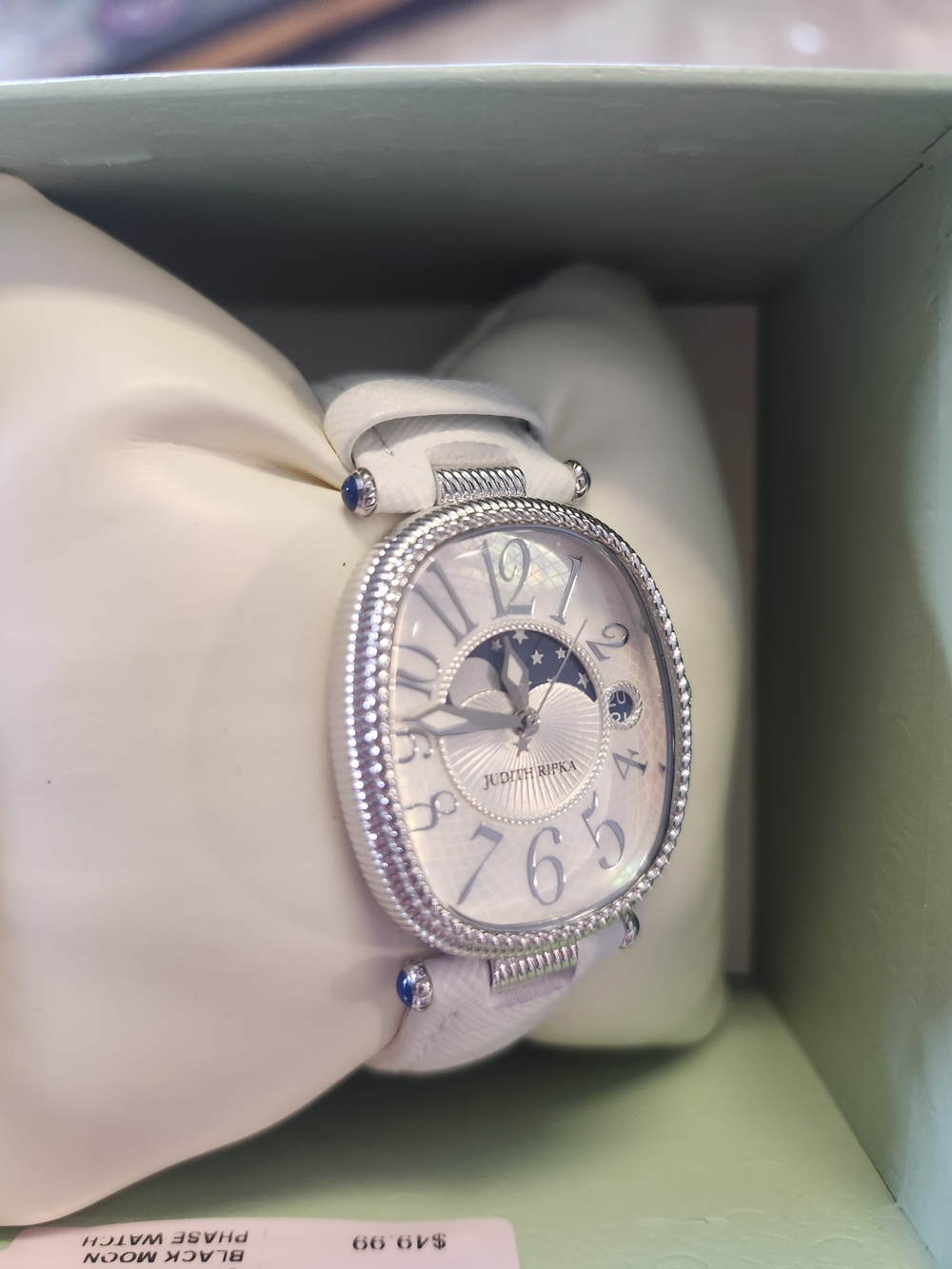 Judith Ripka White Leather Moonphase Ladies Watch